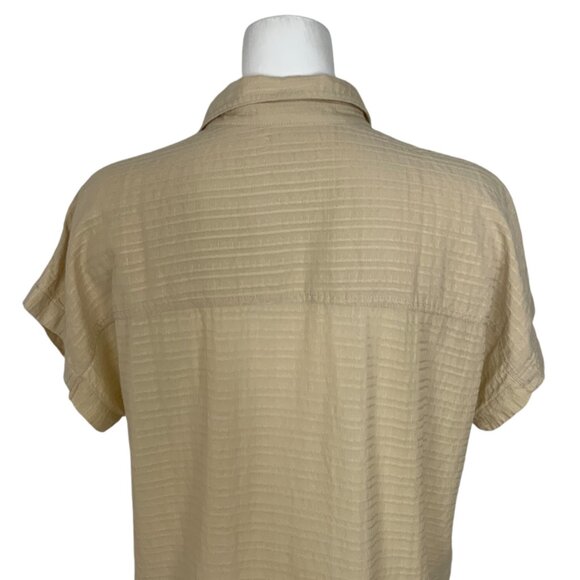 Marine Layer Dana Shirt M Parchment Cream Cap Sleeve Button Front Boxy - Picture 9 of 12